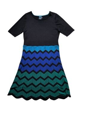 Gabby Skye Black Blue Chevron A-Line Knit Dress Size XL